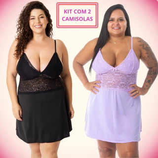 Kit com 2 camisolas plus size com renda, opções de compra em conjunto para melhor custo-benefício
