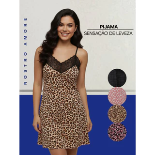 Camisola animal print com renda no busto, opção de pijama leve e feminino